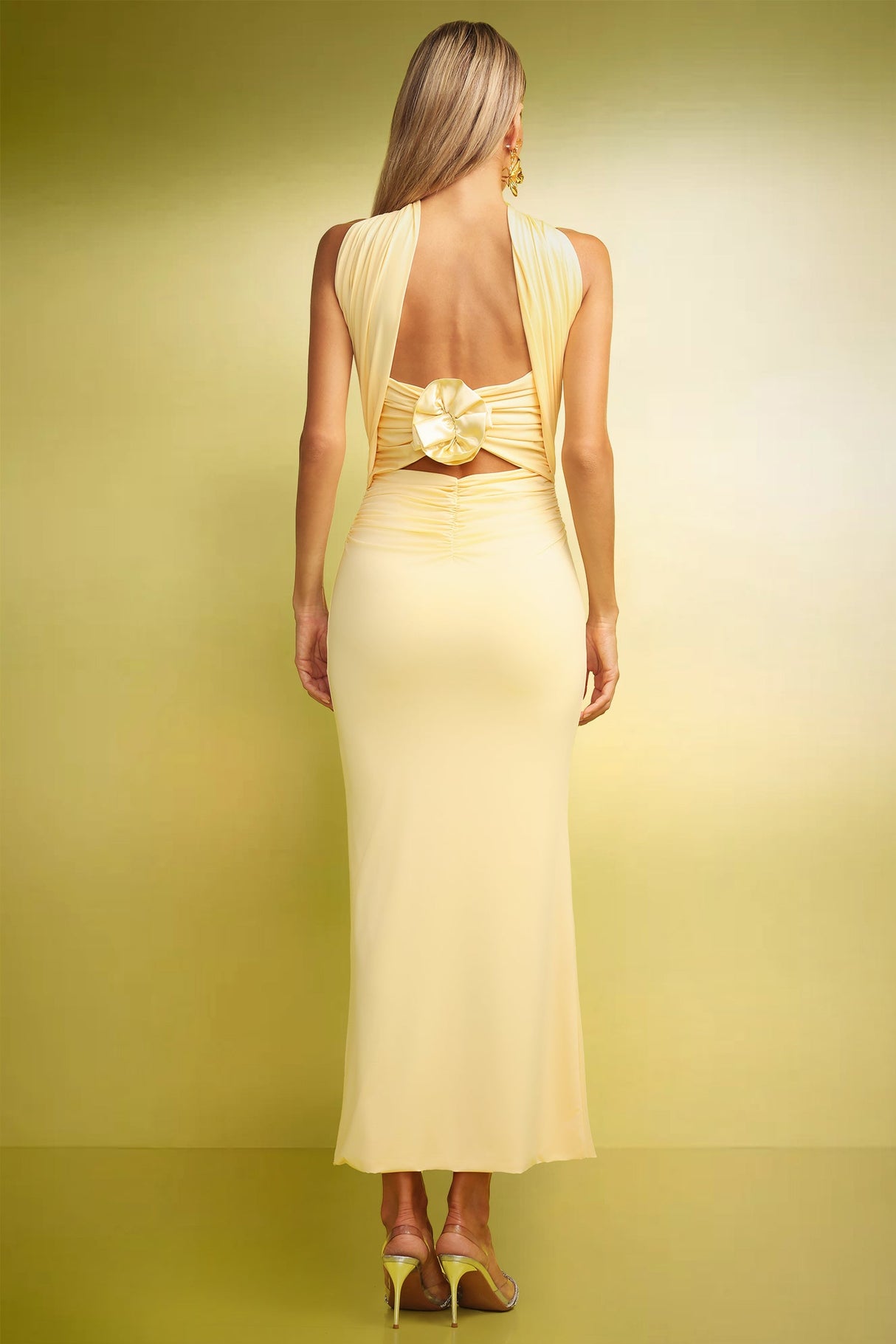 Serafina Yellow Strapless Ruched Maxi Dress
