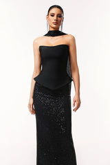 Serena Black Two Piece Dress Set Elegant Glamour Sequin Detailing