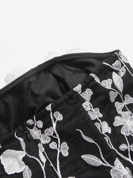 Serena Midi Dress - Strapless Neckline - High Waist - Flared Hem - Elegant Style - Mesh Fabric