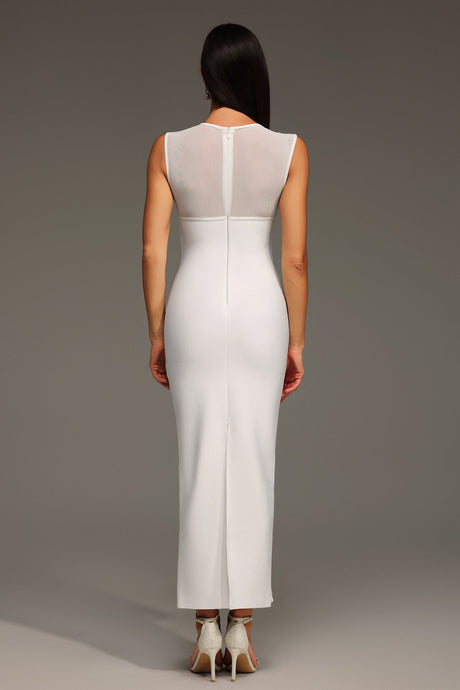 Serena White Sheer Tulle Panel Evening Dress