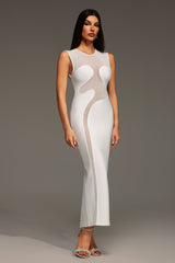 Serena White Sheer Tulle Panel Sleeveless Dress