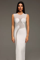 Serena White Sleeveless Sheer Tulle Panel Dress