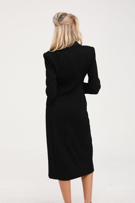 Serenity Coat Black Double Breasted Long Wool Blend