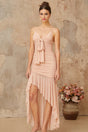 Serenity Midi Dress Pink Ruched Asymmetrical & Shirred Panel