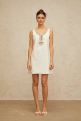 Serenity Mini Dress White Bow Rhinestone Crystal Embellished