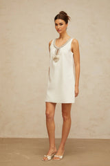 Serenity Mini Dress White Bow Rhinestone Crystal Embellished
