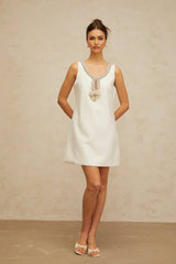 Serenity Mini Dress White Bow Rhinestone Crystal Embellished