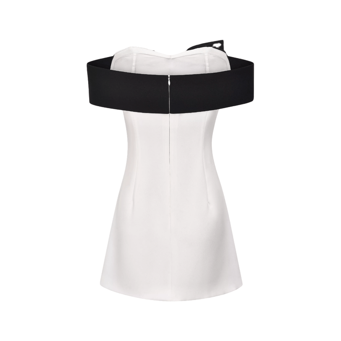 Raffaella Mini Dress White Color Block Off Shoulder Bowknot