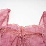 Shayla Dress Pink Lace Edge Semi - Sheer Bustier Midi & Long Sleeves