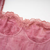 Shayla Dress Pink Lace Edge Semi - Sheer Bustier Midi & Long Sleeves