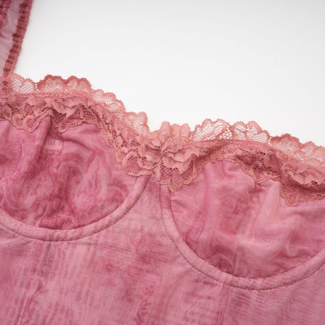 Shayla Dress Pink Lace Edge Semi - Sheer Bustier Midi & Long Sleeves