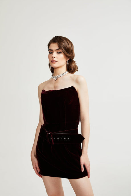 Shayla Dress Purple Velvet Off - Shoulder Thigh - Length & Belted