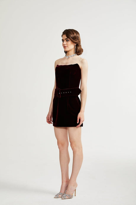 Shayla Dress Purple Velvet Off - Shoulder Thigh - Length & Belted