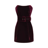 Shayla Dress Purple Velvet Off - Shoulder Thigh - Length & Belted