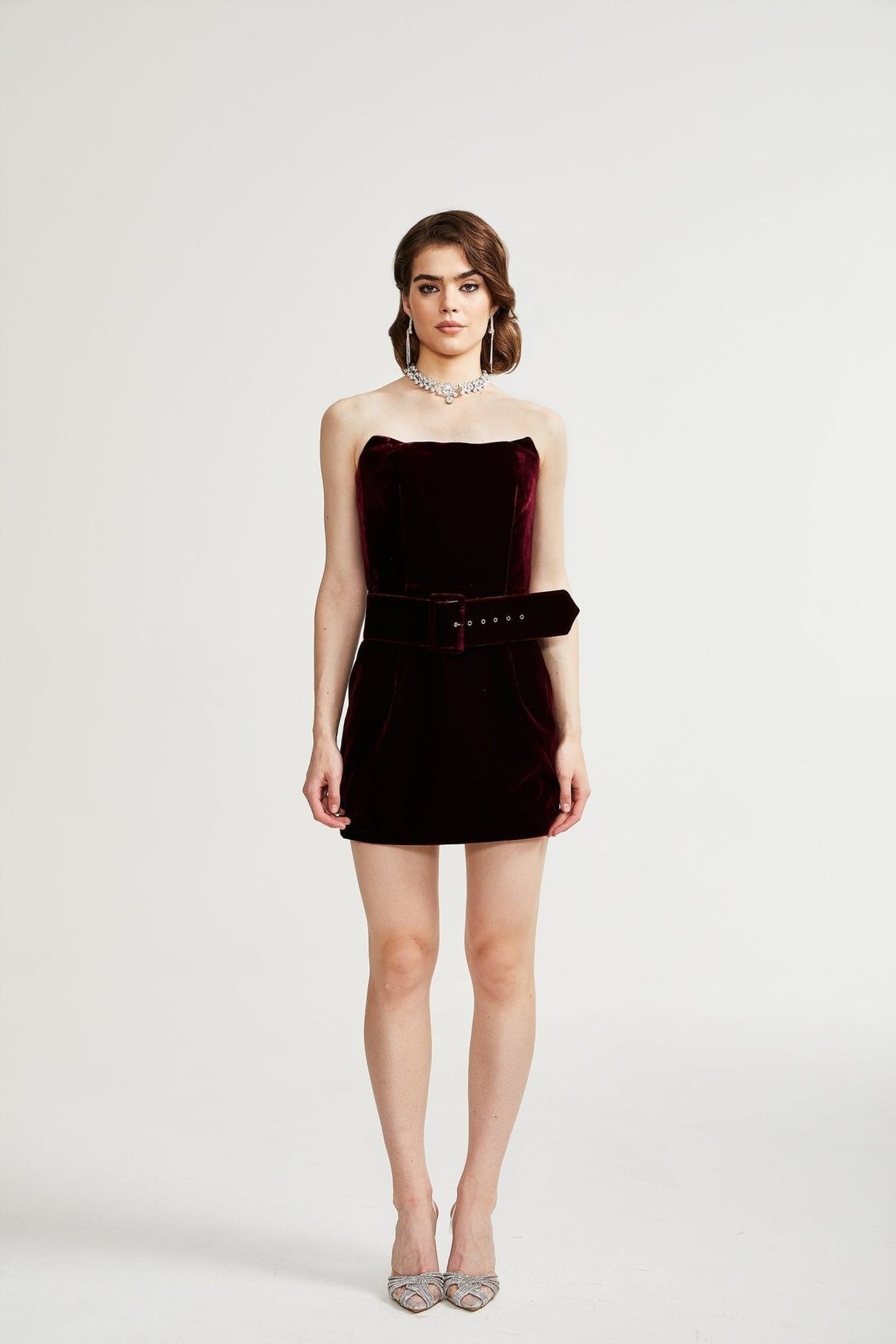 Shayla Dress Purple Velvet Off - Shoulder Thigh - Length & Belted