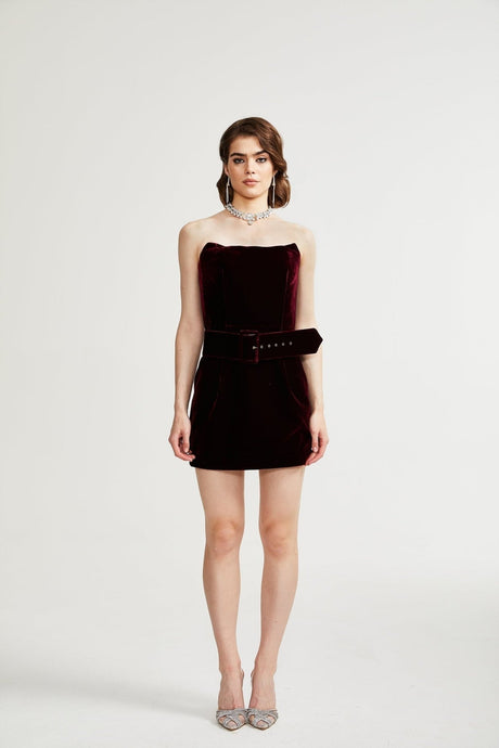 Shayla Dress Purple Velvet Off - Shoulder Thigh - Length & Belted