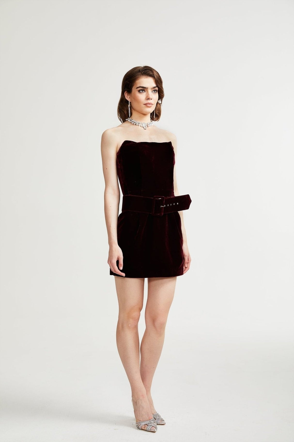 Shayla Dress Purple Velvet Off - Shoulder Thigh - Length & Belted