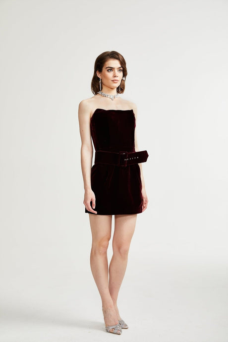 Shayla Dress Purple Velvet Off - Shoulder Thigh - Length & Belted
