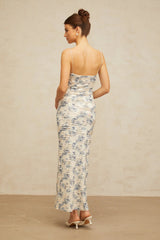 Shayla Maxi Dress Blue Floral Textured Square Neck Slip - On Floor - Length