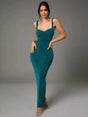 Shayla Maxi Dress - Slim Fit - Refined Style - Backless, Knot, Split - Sleeveless - Knitted Fabric - Neckline Straps - Hem Shaped Slit