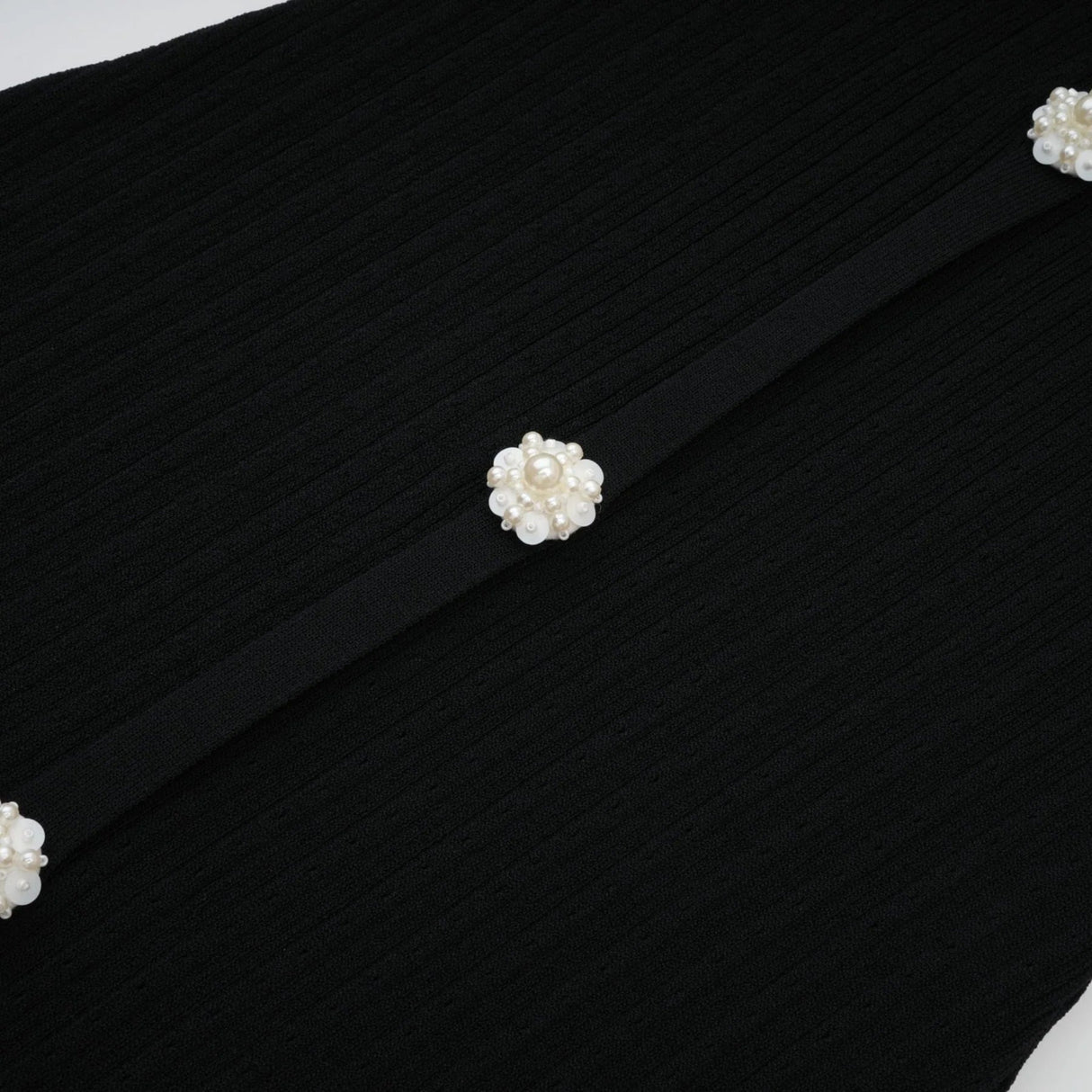 Shayla Midi Dress Black & White Knit Lace Panelled Button Detail