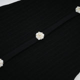 Shayla Midi Dress Black & White Knit Lace Panelled Button Detail