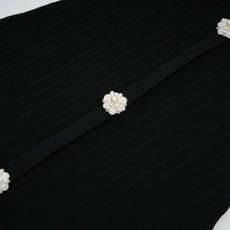 Shayla Midi Dress Black & White Knit Lace Panelled Button Detail
