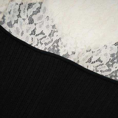 Shayla Midi Dress Black & White Knit Lace Panelled Button Detail