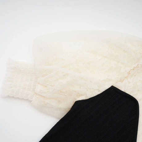 Shayla Midi Dress Black & White Knit Lace Panelled Button Detail