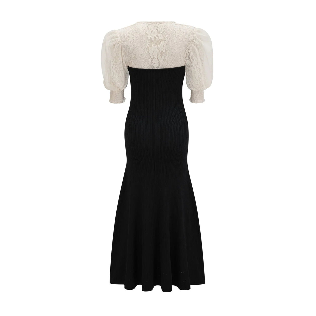 Shayla Midi Dress Black & White Knit Lace Panelled Button Detail