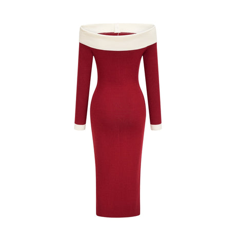 Shayla Midi Dress Red & White Knit Off Shoulder Pen&nbsp