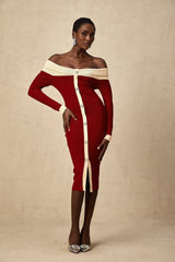 Shayla Midi Dress Red & White Knit Off Shoulder Pen&nbsp