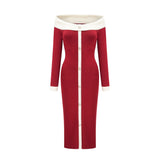 Shayla Midi Dress Red & White Knit Off Shoulder Pen&nbsp
