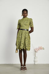 Shayla Mini Dress Green Floral Embroidered Cut Out ALine