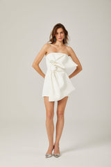 Shayla Mini Dress White Oversize Bow Off Shoulder Design