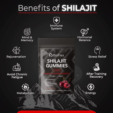 Shilajit Gummies – 1400mg Pure Himalayan Shilajit with Ashwagandha & Chaga