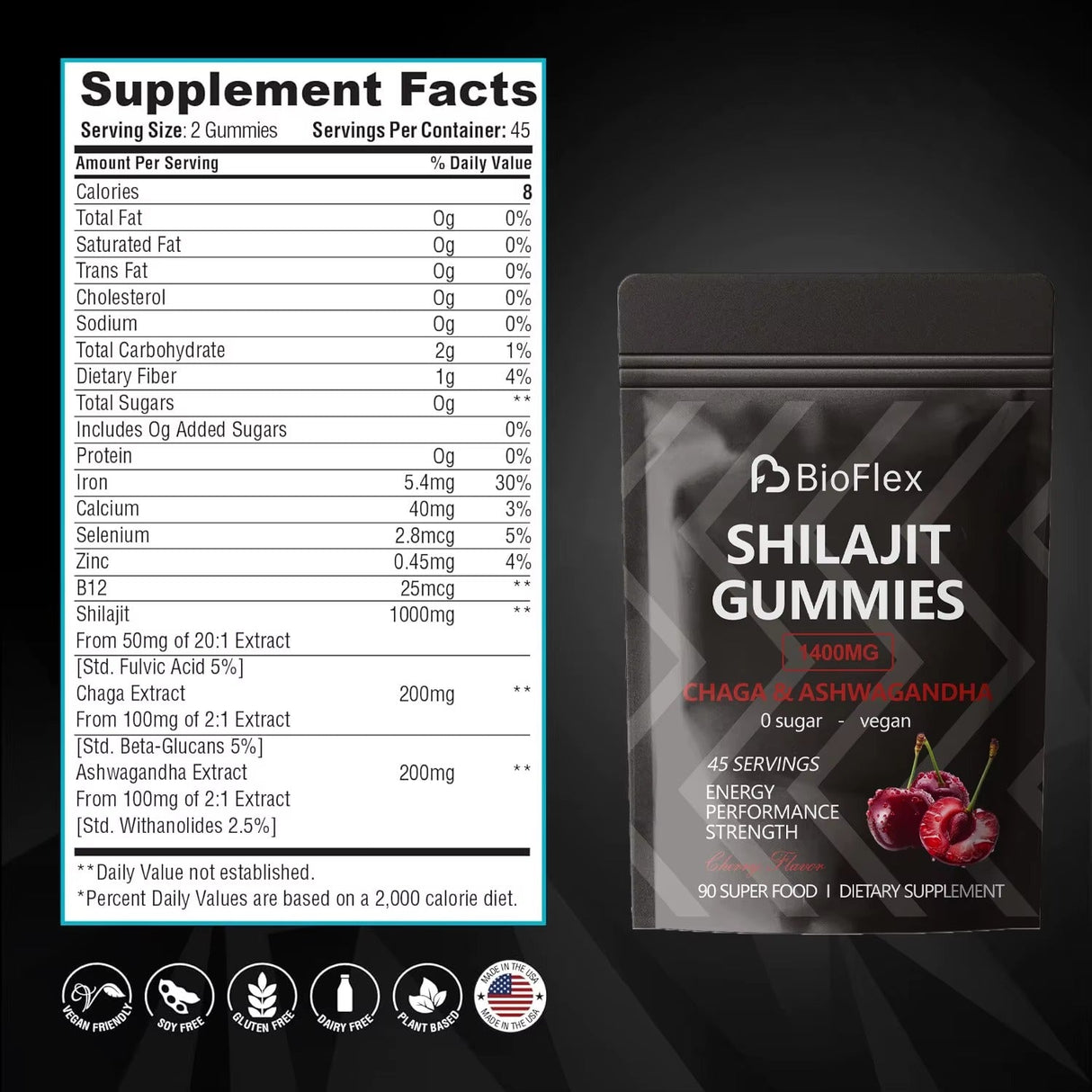 Shilajit Gummies – 1400mg Pure Himalayan Shilajit with Ashwagandha & Chaga