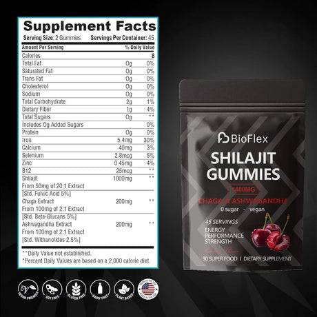 Shilajit Gummies – 1400mg Pure Himalayan Shilajit with Ashwagandha & Chaga