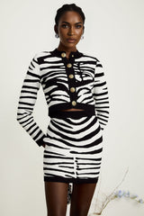 Shiloh Cardigan & Skirt Zebra Print Knit Set