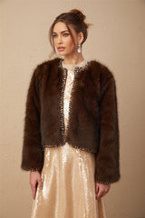 Shiloh Coat Brown Ombre Crystal Faux Fur & Fur Detailing