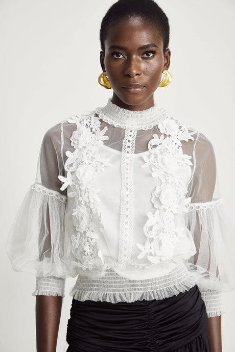 Shiloh Floral Top with Mesh Paneling