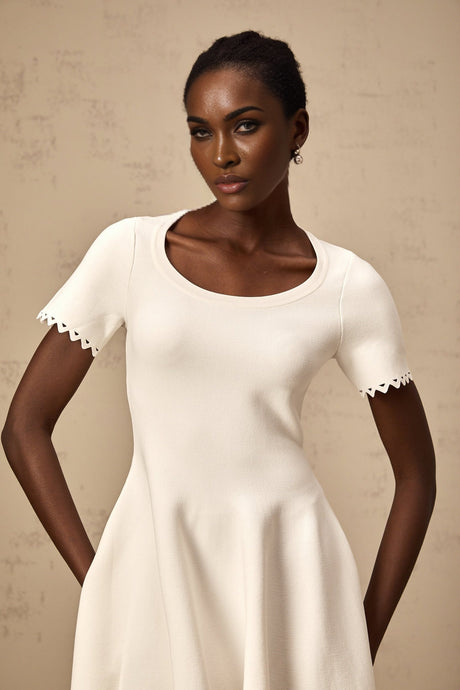 Shiloh Mini Dress White Knit Cut Out Scallop Hem