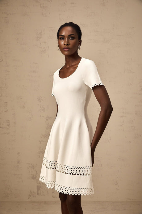 Shiloh Mini Dress White Knit Cut Out Scallop Hem