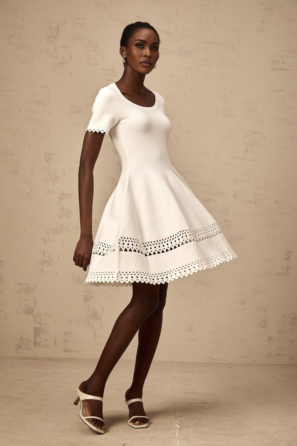 Shiloh Mini Dress White Knit Cut Out Scallop Hem