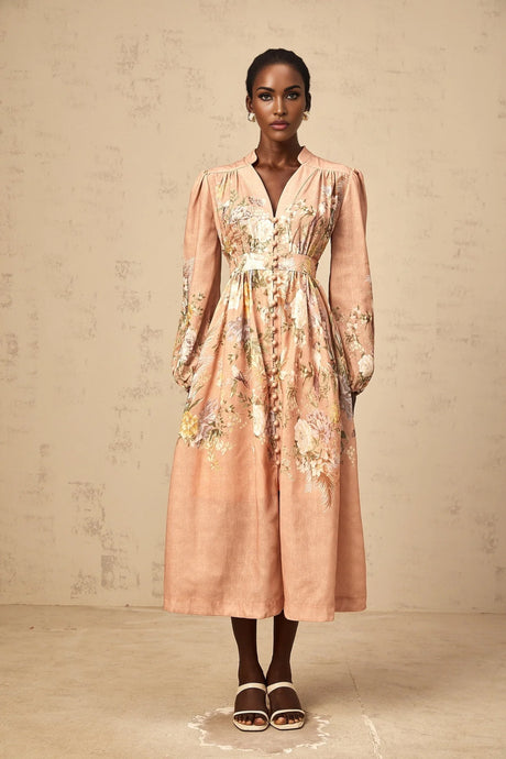 Sidonie pink Vneck floralprint midi dress