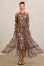 Sienna Brown Leopard Print Long Sleeve Tiered Dress