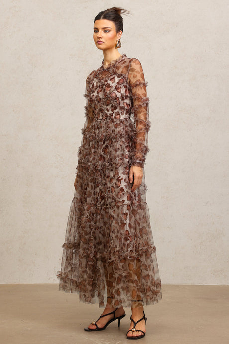 Sienna Brown Leopard Print Tiered Dress