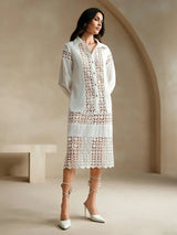 Sienna Midi Dress - Neckline Collar - Drop Shoulder Sleeves - Button Front - Floral & Plain Patterns - Casual Style