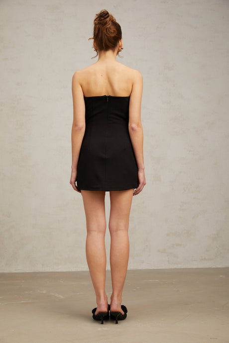 Sienna Mini Dress Black Studded Bow Off Shoulder Crystal