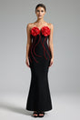 Silvana Black Formal Dress with Red Flowers